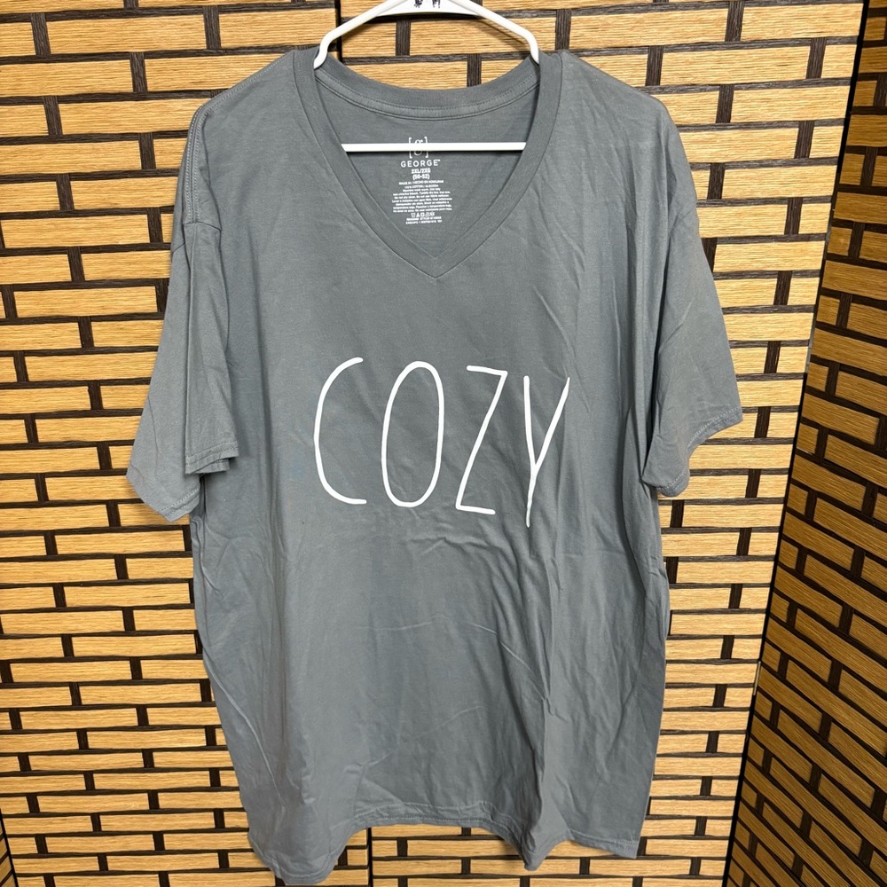 George Cozy Gray Longer Length V Neck Tee Size 2X‎